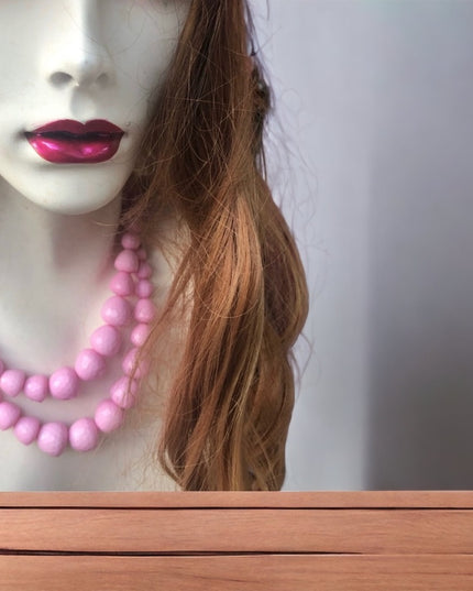 Vintage 1960s pink pastel double bead necklace