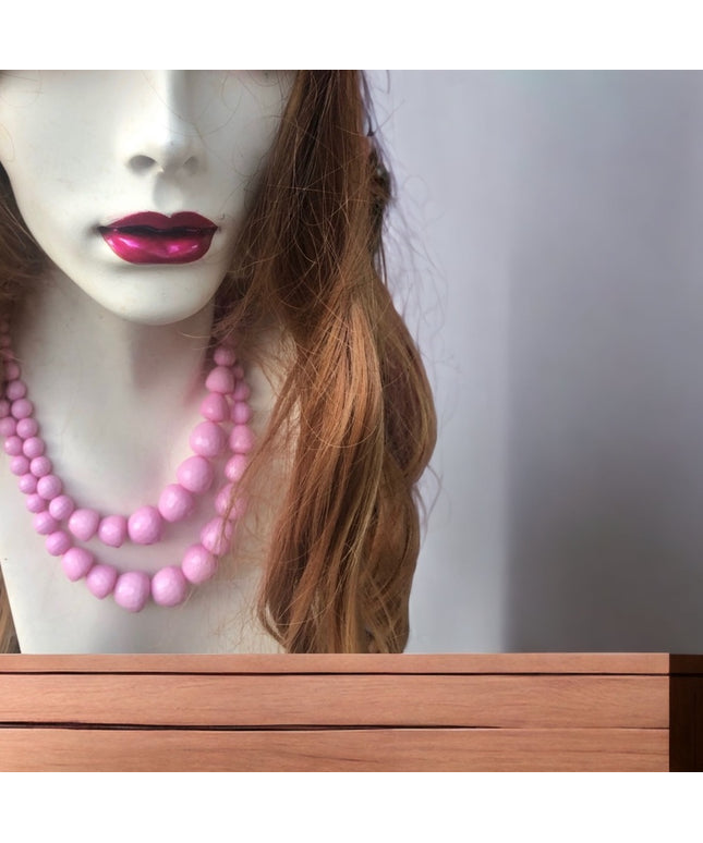 Vintage 1960s pink pastel double bead necklace