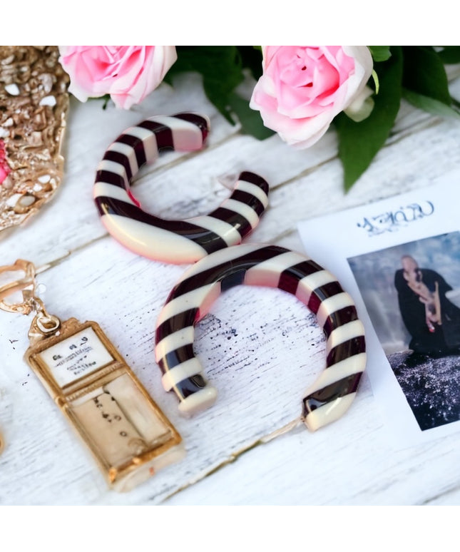 Vintage 1960s Black and white stripe hoop earrings