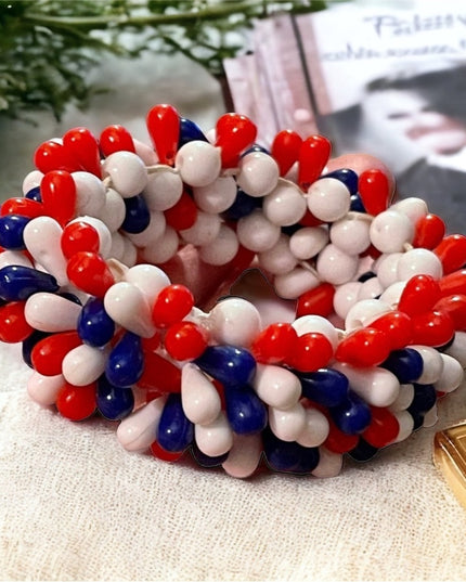 Vintage Mid Century red white blue Nautical Patriotic stretchy cha cha bracelet