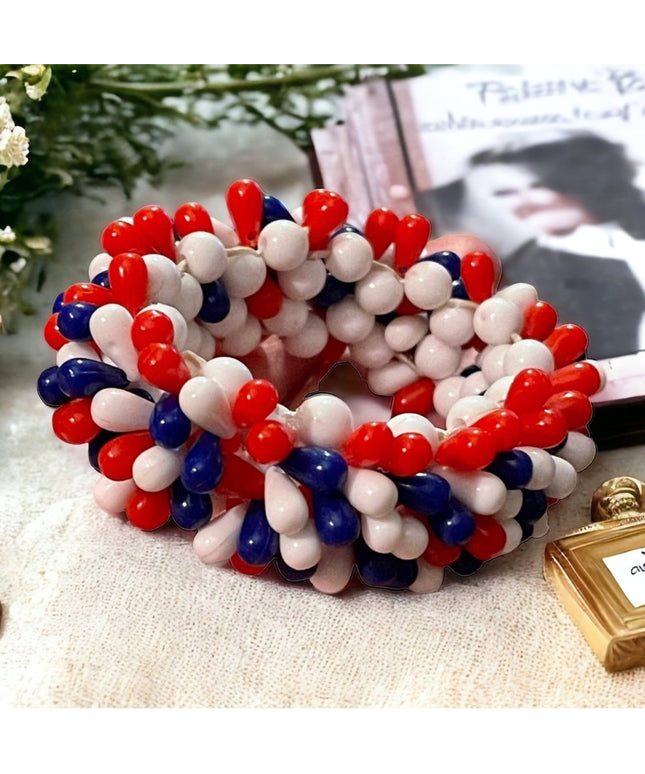 Vintage Mid Century red white blue Nautical Patriotic stretchy cha cha bracelet