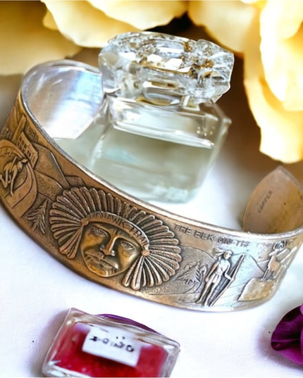 Vintage Copper silver Southwestern Navajo Etched Indian Mens Cuff bracelet