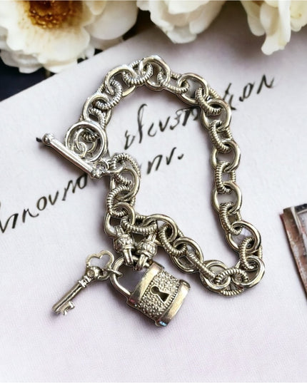 Sterling silver 925 UD Tiny diamond illusion padlock link sweetheart bracelet