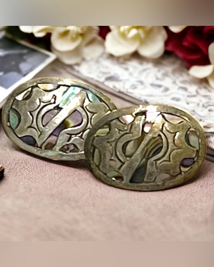 Vintage Taxco PA sterking & Abalone shell oval screw back earrings
