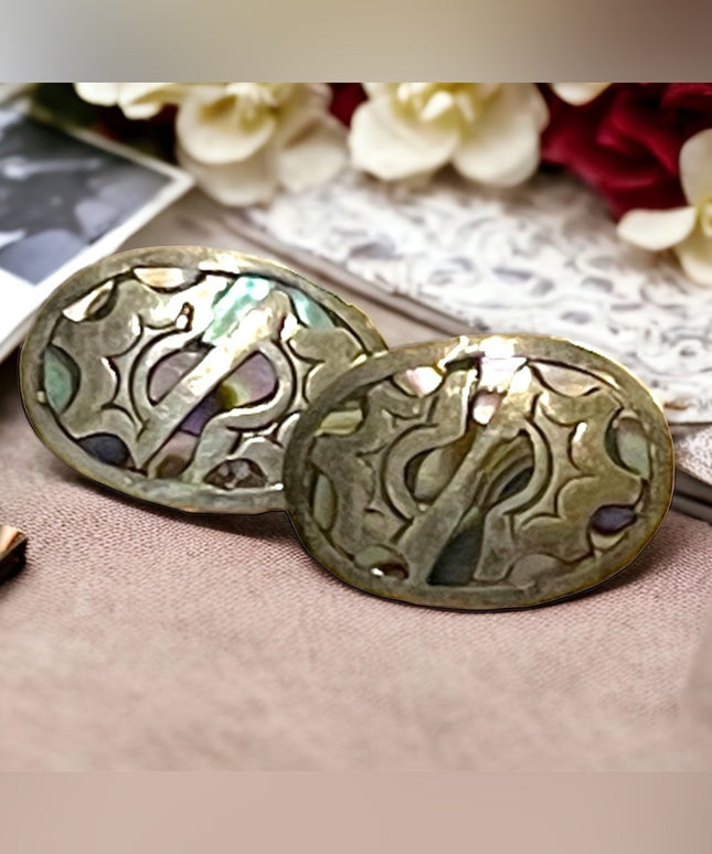 Vintage Taxco PA sterking & Abalone shell oval screw back earrings