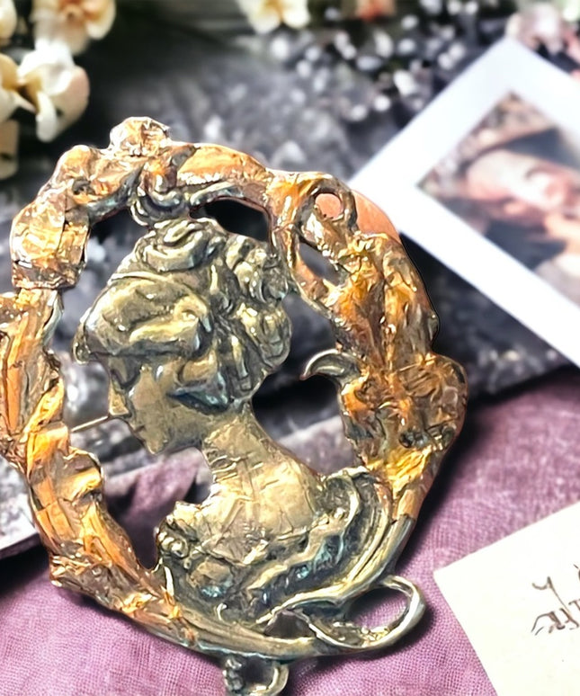 1995 Silver pewter copper leafed Gibson Girl brooch