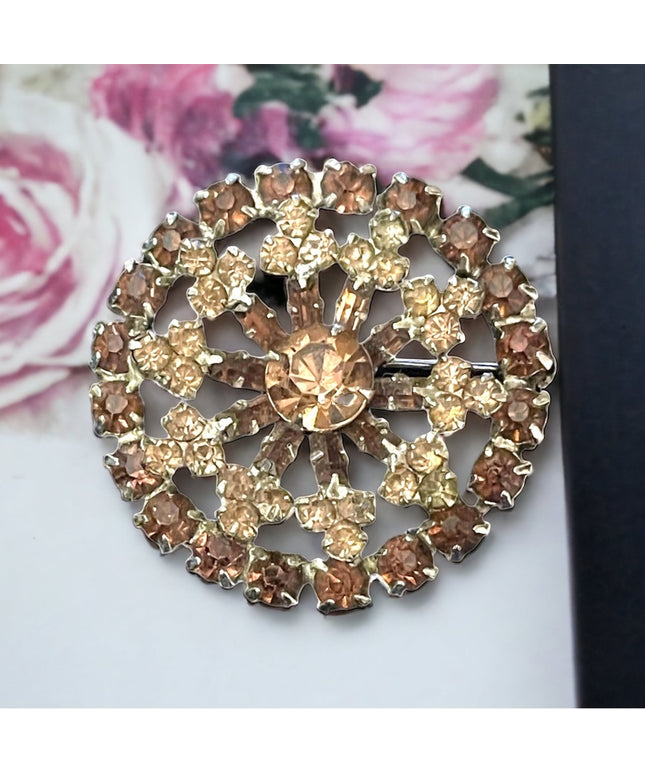 Vintage purple crystal flower round brooch