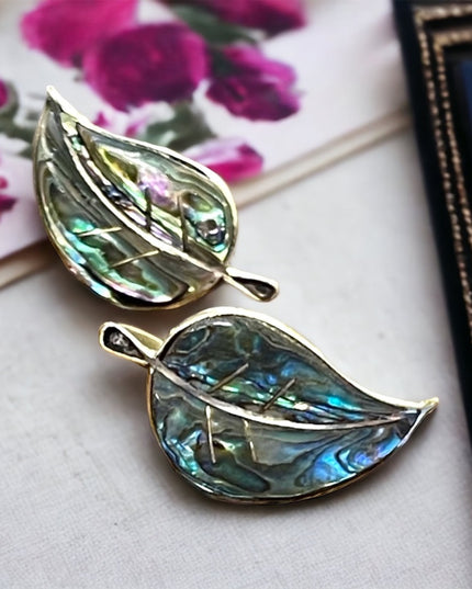 Vintage Sterling silver 925 Abalone inlay RR Mexico Artisan screw back earrings