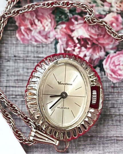 Vintage Vendome wind up silver necklace watch