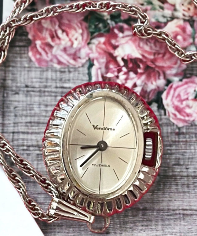 Vintage Vendome wind up silver necklace watch