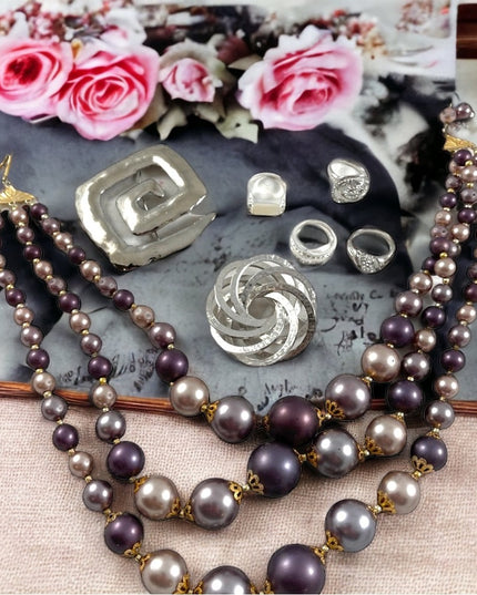 VTG Jewelry Lot Purple mod swirl rings brooches