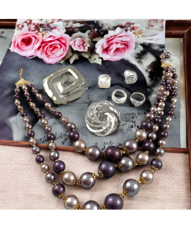 VTG Jewelry Lot Purple mod swirl rings brooches
