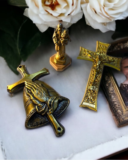 Vintage Italy 3 pc religious statues crucifix