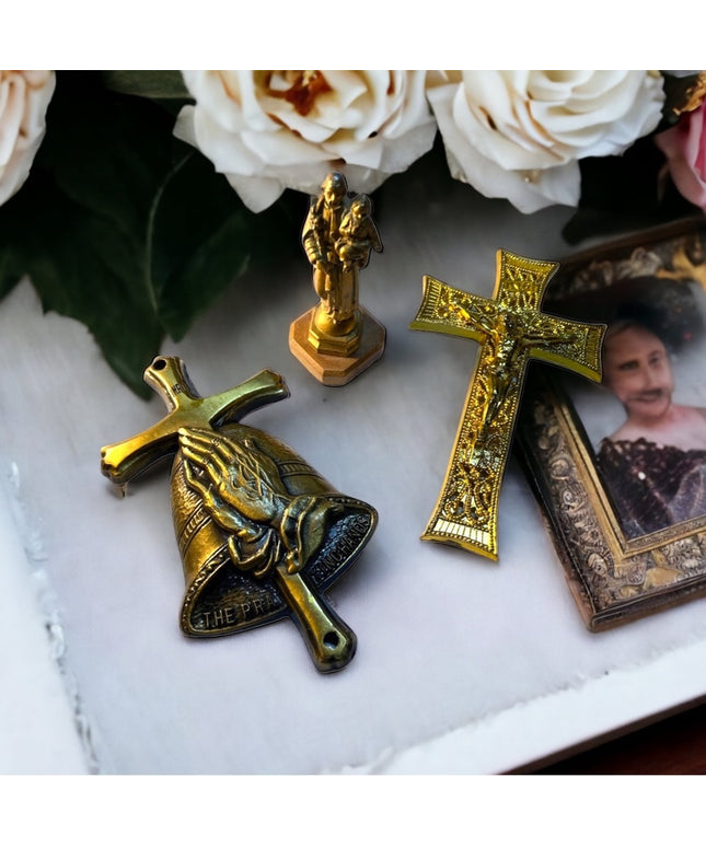 Vintage Italy 3 pc religious statues crucifix