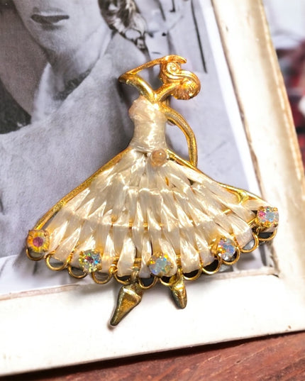 C1950s Austria Crystal gold Ballerina brooch