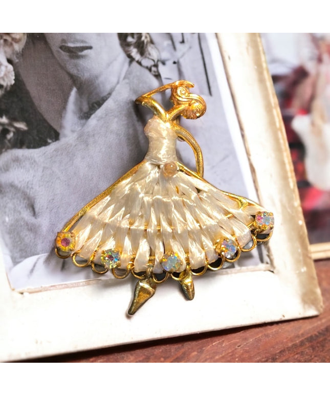 C1950s Austria Crystal gold Ballerina brooch