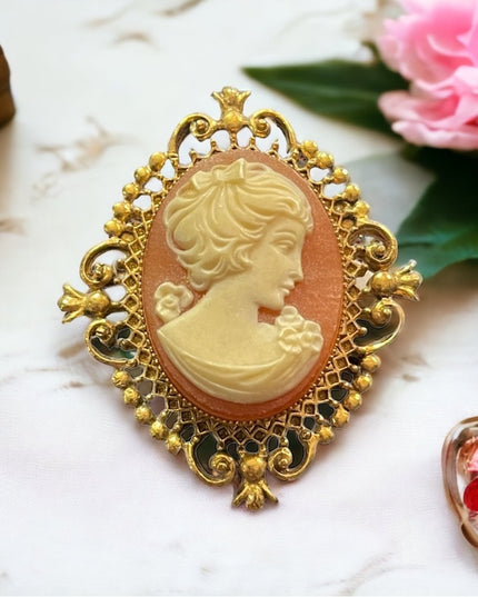 Vintage Avon Perfume resin cameo brooch opens for locket or perfume