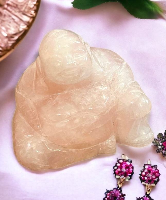 Lovely rose quartz SITTING BUDDAH carved figurine