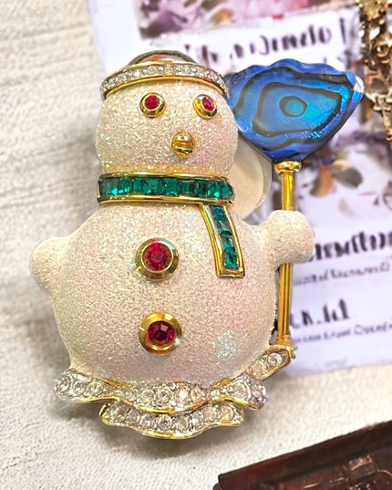 Butler 2000 Spec Ed Snowman crystal finish brooch christmas