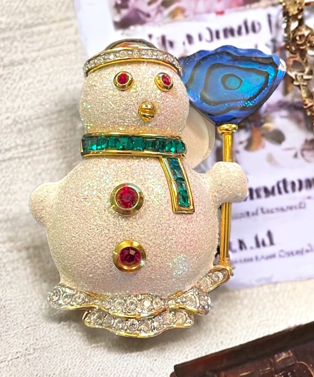 Butler 2000 Spec Ed Snowman crystal finish brooch christmas