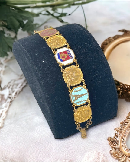 Vintage Brass FRENCH FRANCE PARIS Eiffel tower tourist link bracelet enamel