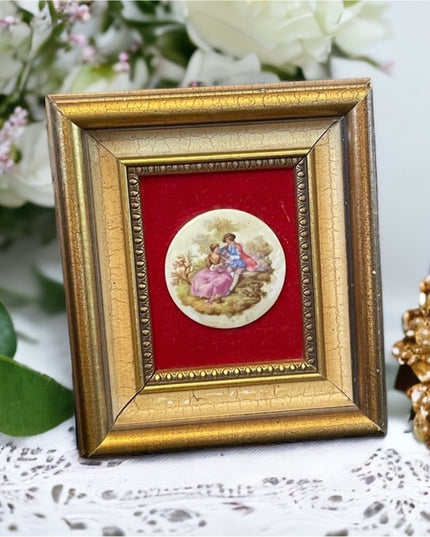 Vintage 1950s Gold gilt Florentine Ceramic Limoges French framed cameo picture