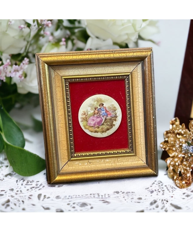 Vintage 1950s Gold gilt Florentine Ceramic Limoges French framed cameo picture
