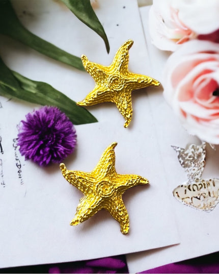 Gold finish Trifari Vintage fancy glam starfish clip on earrings
