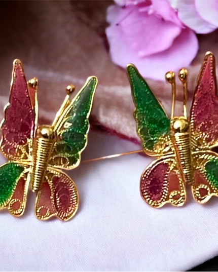 Vintage sterling silver 925 gold plt filagree BUTTERFLY earrings