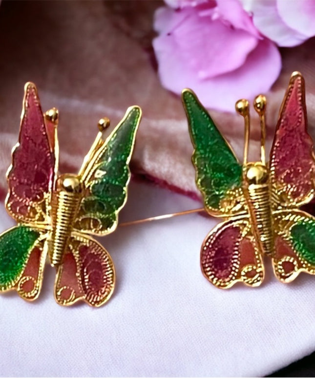 Vintage sterling silver 925 gold plt filagree BUTTERFLY earrings