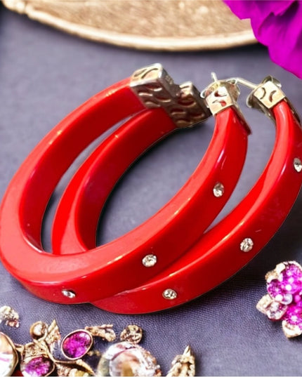 Sterling silver 925 RED nautical plastic CZ hoops