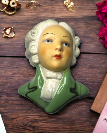 Vintage Mid century Colonial Boy wall hanging head bust painter pottery