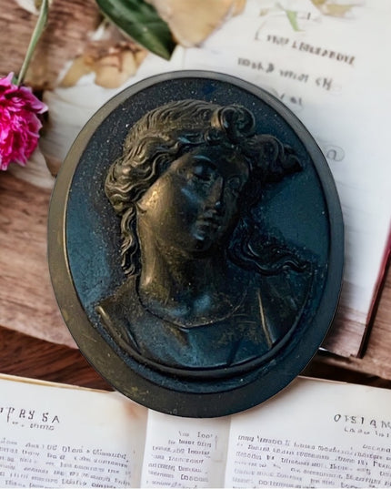 Antique Jet High relief resin cameo brooch vulcanite?
