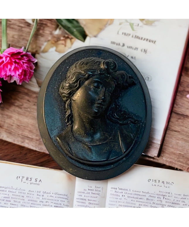 Antique Jet High relief resin cameo brooch vulcanite?