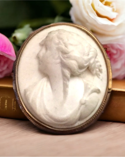 Antique Victorian Lava Cameo TLC Gold