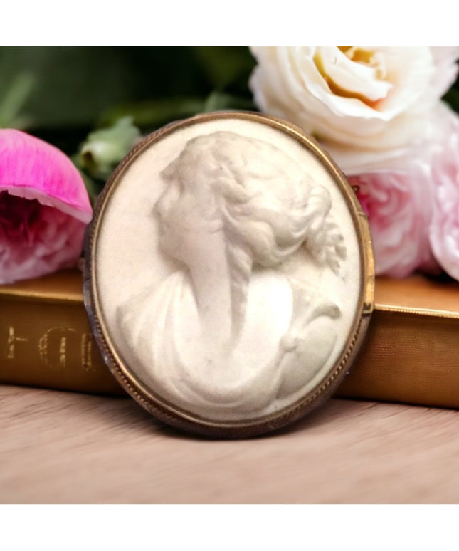 Antique Victorian Lava Cameo TLC Gold