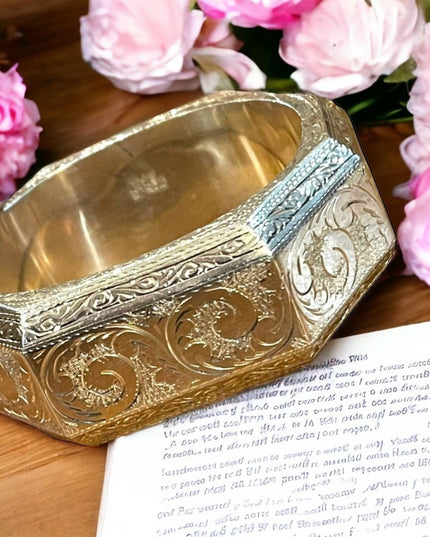 Rare Sterling silver etched Victorian 925 Chunky heavy Bangle bracelet Siam