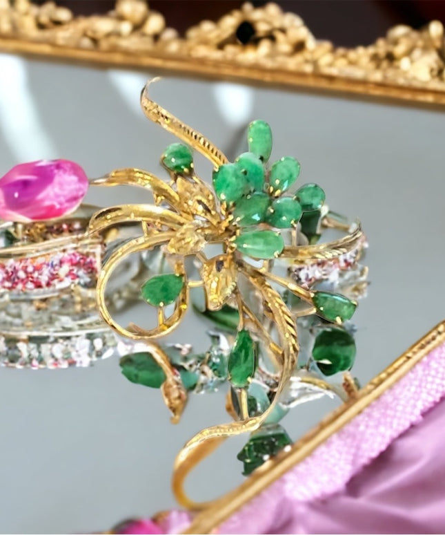 14k Gold Jade Fancy vintage Brooch APPRAISAL