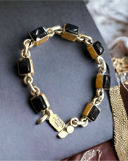 Vintage TS-119 Mexico 925 Taxco Black onyx link bracelet sterling silver