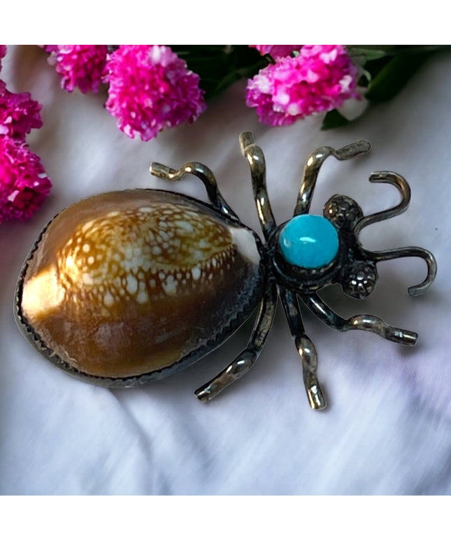 C1950s Navajo sterling silver bug brooch turquois