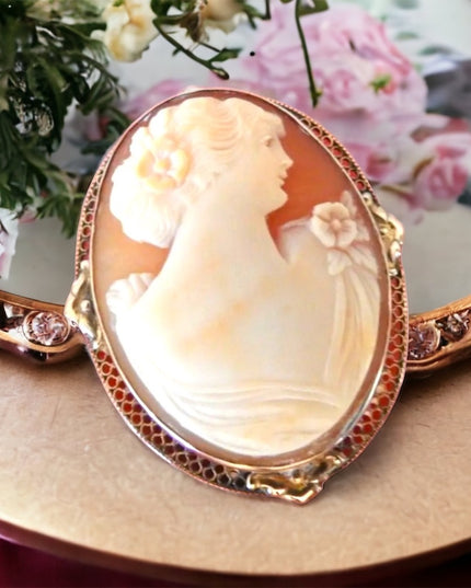 Large Antique Victorian Cameo Silver sterling 925 2” ornate filagree design