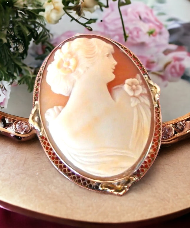 Large Antique Victorian Cameo Silver sterling 925 2” ornate filagree design