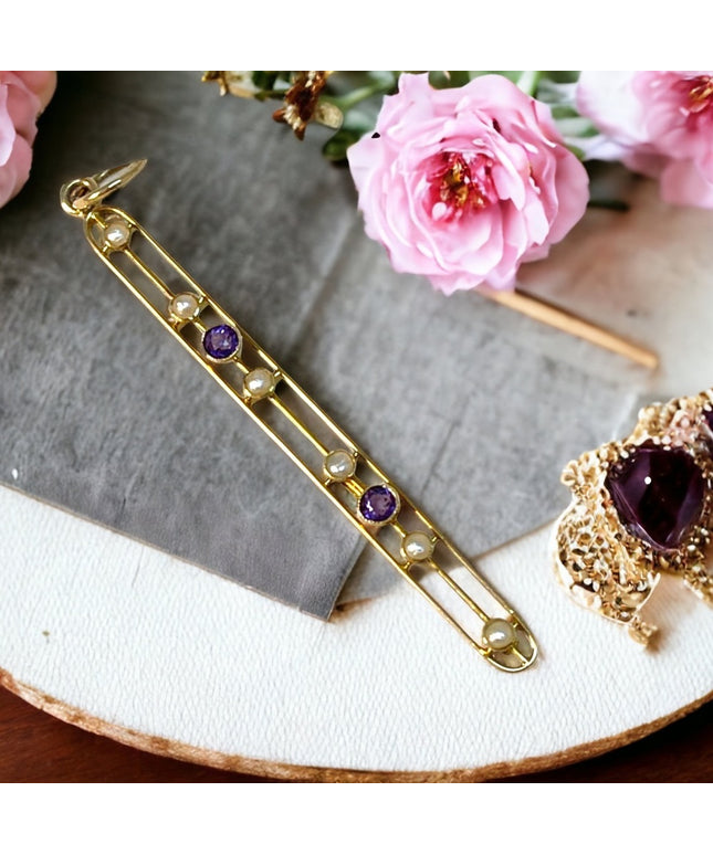 Antique 14k gold pearl amethyst pendant APPRAISAL
