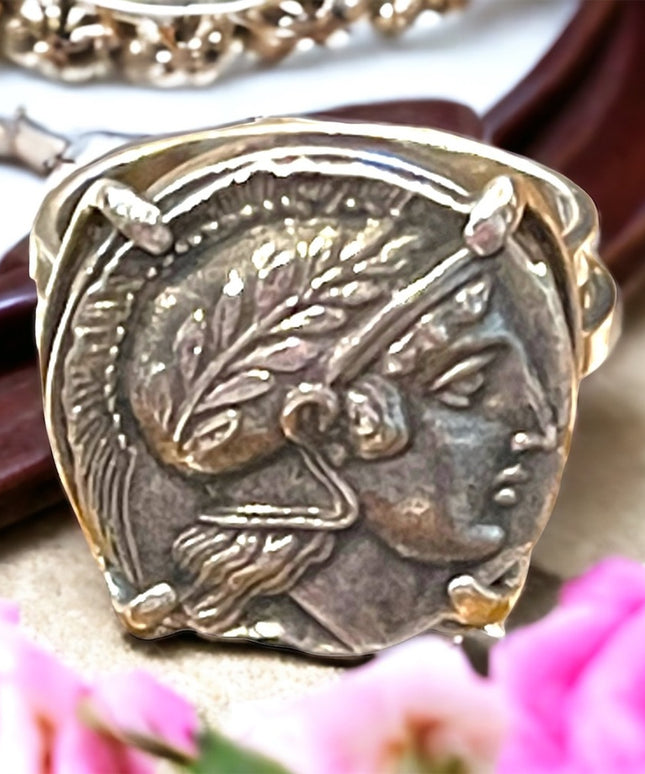 Stunning Antique 1920s European 900 Sterling ancient Roman Coin ring Handmade