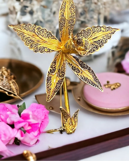 Antique GF Silver Ornate filagree flower brooch 3d Lovely’
