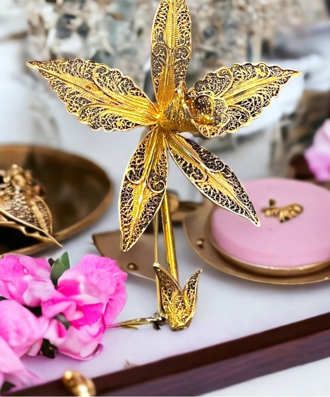 Antique GF Silver Ornate filagree flower brooch 3d Lovely’