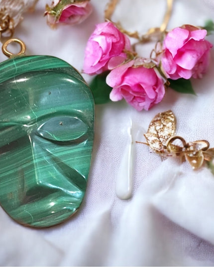 Antique Finely Carved Mexico Mask Malachite Pendant Tribal Heavy stone