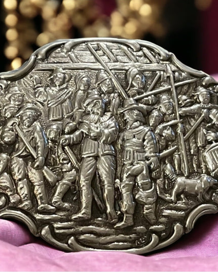 Antique Dutch Battle scene silver brooch