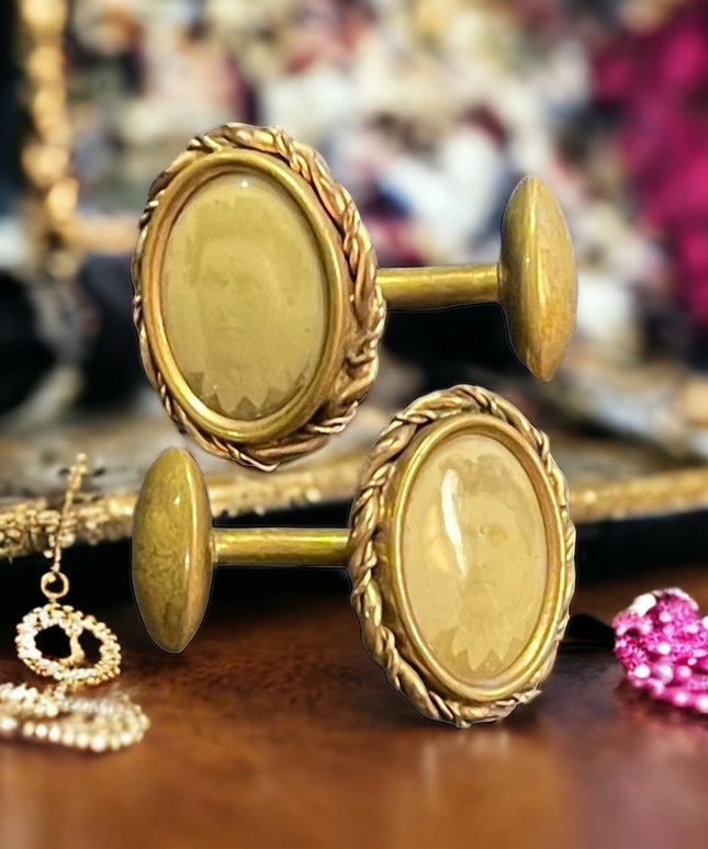 Antique 1890s Victorian Locket brass cufflinks photos mourning