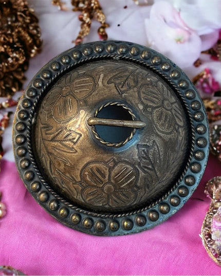 Antique Sterling silver etched sash pin buckle